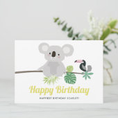 Cute Koala en Toucan Tropical Happy Birthday (Staand voorkant)