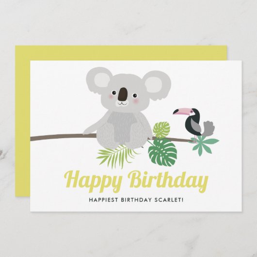 Cute Koala en Toucan Tropical Happy Birthday (Voorkant / Achterkant)