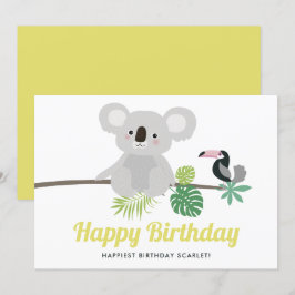 Cute Koala en Toucan Tropical Happy Birthday