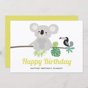 Cute Koala en Toucan Tropical Happy Birthday