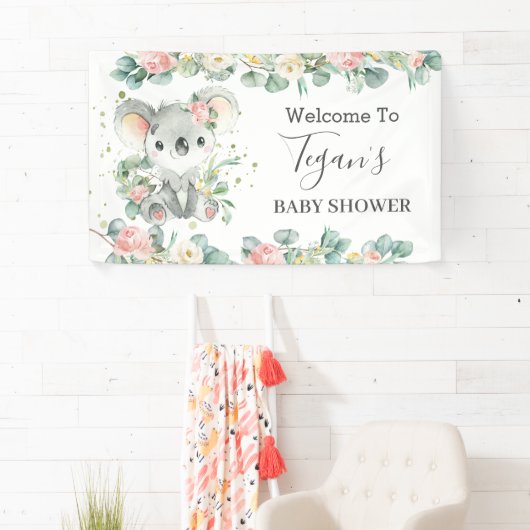 Cute Koala Eucalyptus Floral Welcome Backdrop Spandoek (Insitu)