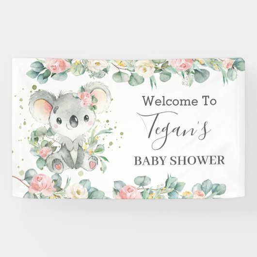 Cute Koala Eucalyptus Floral Welcome Backdrop Spandoek (Horizontaal)
