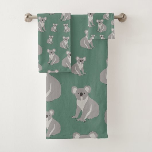 Cute Koala Eucalyptus Green Pattern Bad Handdoek (Insitu)