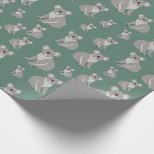 Cute Koala Eucalyptus Green Pattern Cadeaupapier (Hoek)