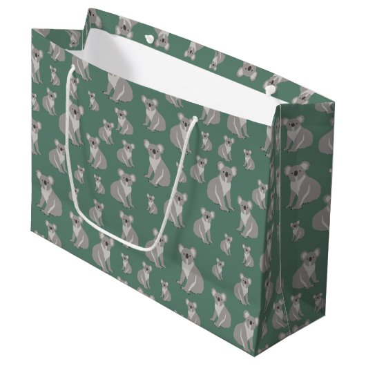 Cute Koala Eucalyptus Green Pattern Groot Cadeauzakje (Voorkant Gekanteld)