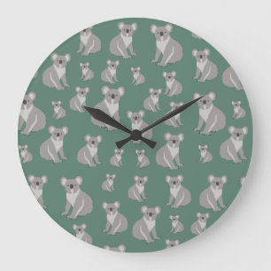 Cute Koala Eucalyptus Green Pattern   Grote Klok