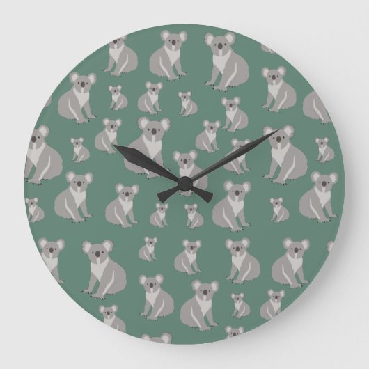 Cute Koala Eucalyptus Green Pattern Grote Klok (Voorkant)