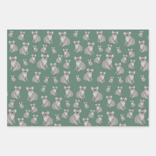 Cute Koala Eucalyptus Green Pattern Inpakpapier Vel (Voorkant 3)