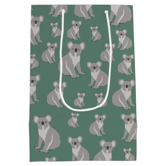 Cute Koala Eucalyptus Green Pattern Medium Cadeauzakje (Achterkant)