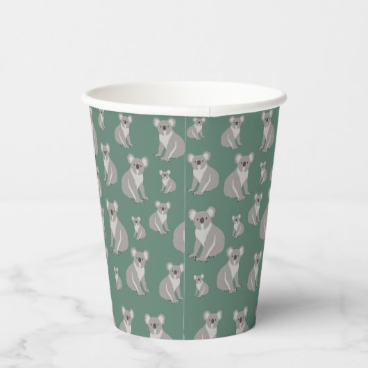 Cute Koala Eucalyptus Green Pattern Papieren Bekers (Rechts)