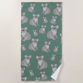Cute Koala Eucalyptus Green Pattern Strandlaken