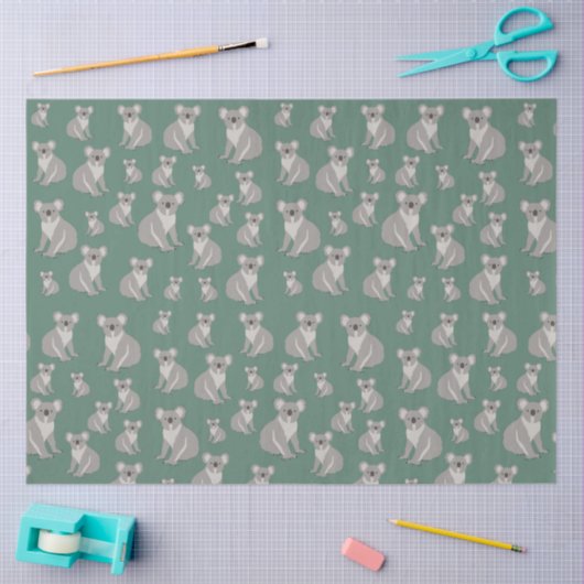 Cute Koala Eucalyptus Green Pattern Tissuepapier (Craft)