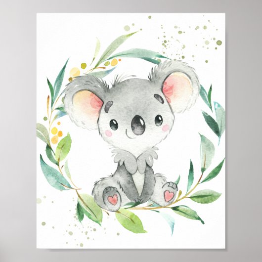 Cute Koala Eucalyptus Greenery Kinder Wall Art Poster (Voorkant)