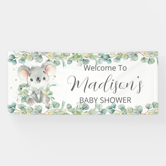 Cute Koala Eucalyptus Greenery Welcome Backdrop  Spandoek (Horizontaal)