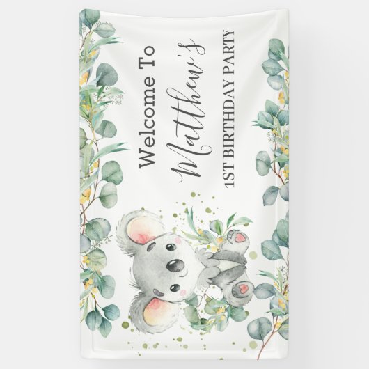 Cute Koala Eucalyptus Greenery Welkomstachtergrond Spandoek (Verticaal)