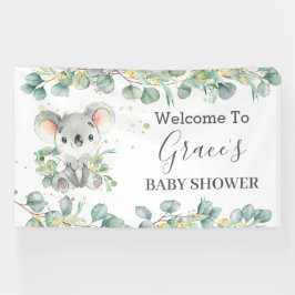 Cute Koala Eucalyptus Greenery Welkomstachtergrond Spandoek