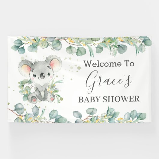 Cute Koala Eucalyptus Greenery Welkomstachtergrond Spandoek (Horizontaal)