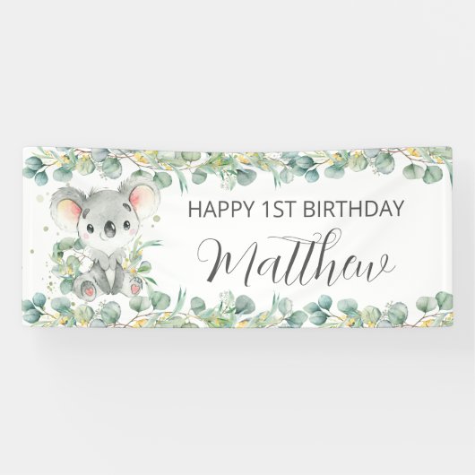 Cute Koala Eucalyptus Groenelementen Welkom Achter Spandoek (Horizontaal)