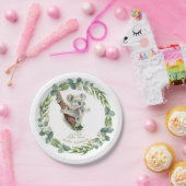 Cute Koala Eucalyptus Krans Meisje Baby Shower Papieren Bordje (Feest)