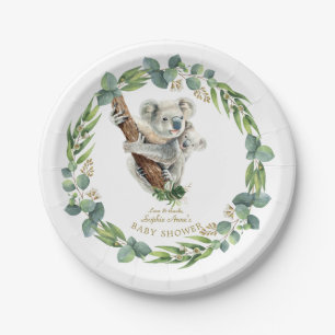 Cute Koala Eucalyptus Krans Meisje Baby Shower Papieren Bordje