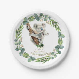 Cute Koala Eucalyptus Wreath Girl Baby shower Papieren Bordje
