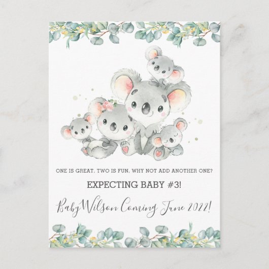 Cute Koala Familie van de Vijf Aankondiging van de Briefkaart (Voorkant)