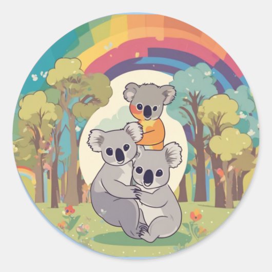 Cute Koala Family Ronde Sticker (Voorkant)