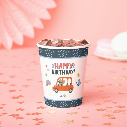 Cute Koala Girl First Name Happy Birthday Party Papieren Bekers (Insitu)