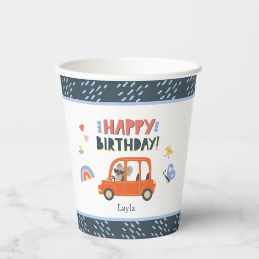 Cute Koala Girl First Name Happy Birthday Party Papieren Bekers (Voorkant)