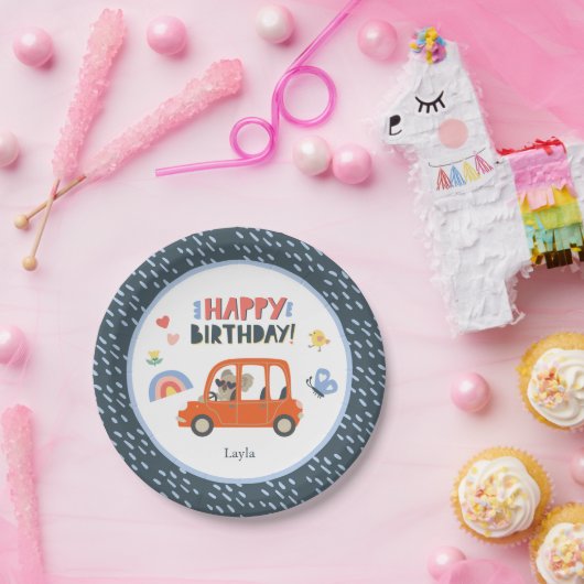 Cute Koala Girl First Name Happy Birthday Party Papieren Bordje (Feest)