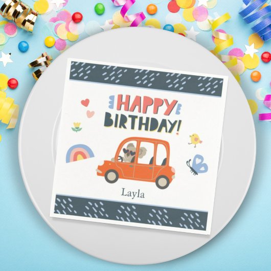 Cute Koala Girl First Name Happy Birthday Party Servet