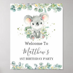 Cute Koala Greenery Baby shower Birthday Welkom Poster