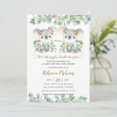 Cute Koala Greenery Twins Boy Girl Baby shower Kaart (Staand voorkant)