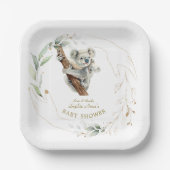 Cute Koala Groene Gold Meisje Baby Shower  Papieren Bordje (Voorkant)
