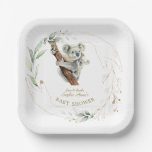 Cute Koala Groene Gold Meisje Baby Shower Papieren Bordje