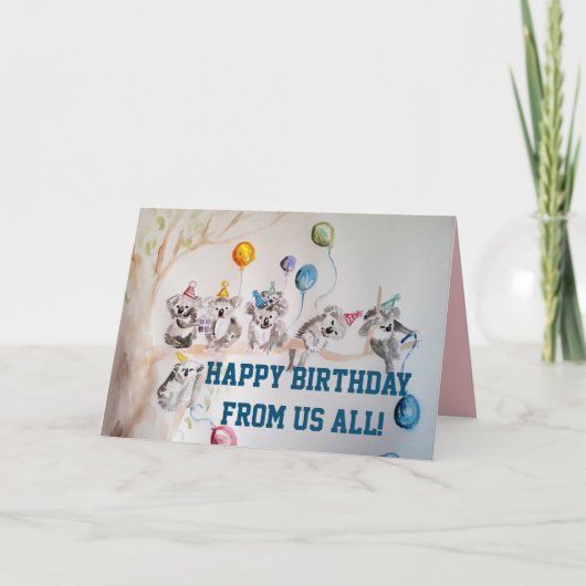 Cute Koala Group Happy Birthday uit ons hele Kaart (Voorkant)