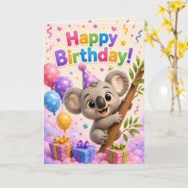 Cute Koala Happy Birthday Card for Kids | Adorable Kaart