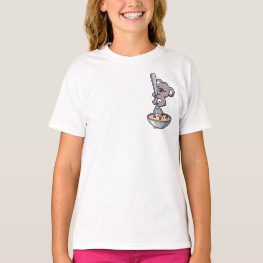 Cute Koala Hugging Giant Spoon in Oatmeal Bowl T-shirt (Voorkant)