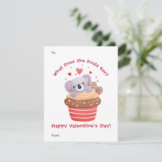 Cute Koala in Cupcake Aangepaste Kinder Valentijns Feestdagenkaart (Staand voorkant)