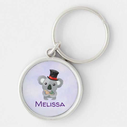 Cute Koala in een Black Top Hat Custom Sleutelhanger (Voorkant)