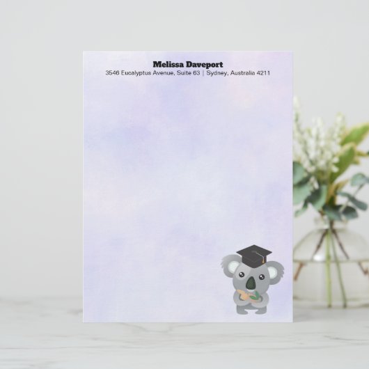 Cute Koala in een Gradua Cap Persoonlijk Briefhoofd (Staand voorkant)