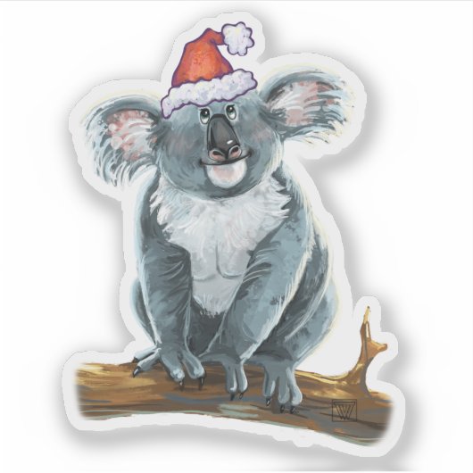 Cute Koala in een Santa Hat Sticker (Voorkant)