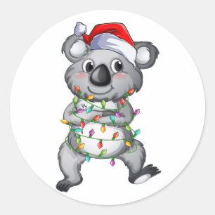 Cute koala in kerstverlichting klassieke ronde sti sticker
