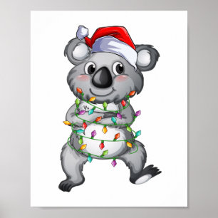 Cute koala in kerstverlichting poster