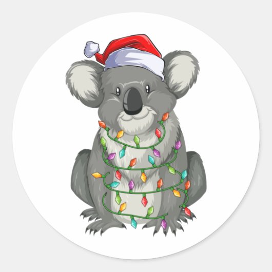 Cute koala in kerstverlichting ronde sticker (Voorkant)