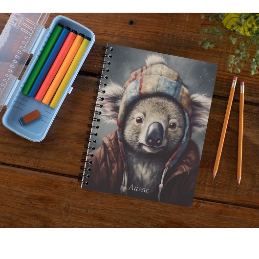 Cute Koala in Winterhoed Aangepaste Naam Notitieboek