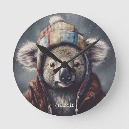 Cute Koala in Winterhoed Aangepaste Naam Rond Ronde Klok (Voorkant)
