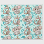 Cute Koala, Kangaroo Baby Green Wrapping Paper Cadeaupapier (Vlak)