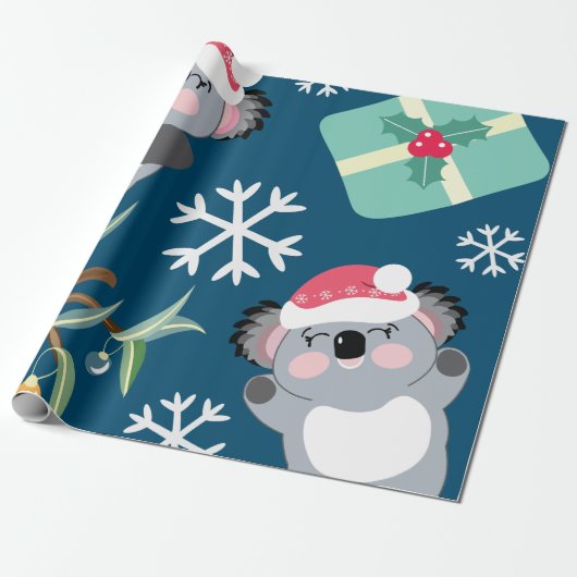 Cute Koala Kerstmis Cadeaupapier (Uitgerold)