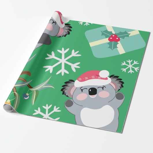 Cute Koala Kerstmis Cadeaupapier (Uitgerold)